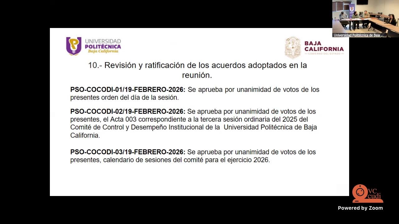 Primera Sesión Ordinaria del COMITÉ DE CONTROL Y DESEMPEÑO INSTITUCIONAL(COCODI) 2026