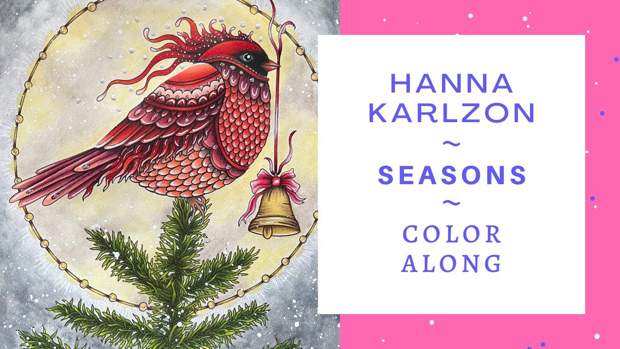 Hanna Karlzon | Seasons | Winter Cardinal | Prismacolor pencils | Adult Coloring