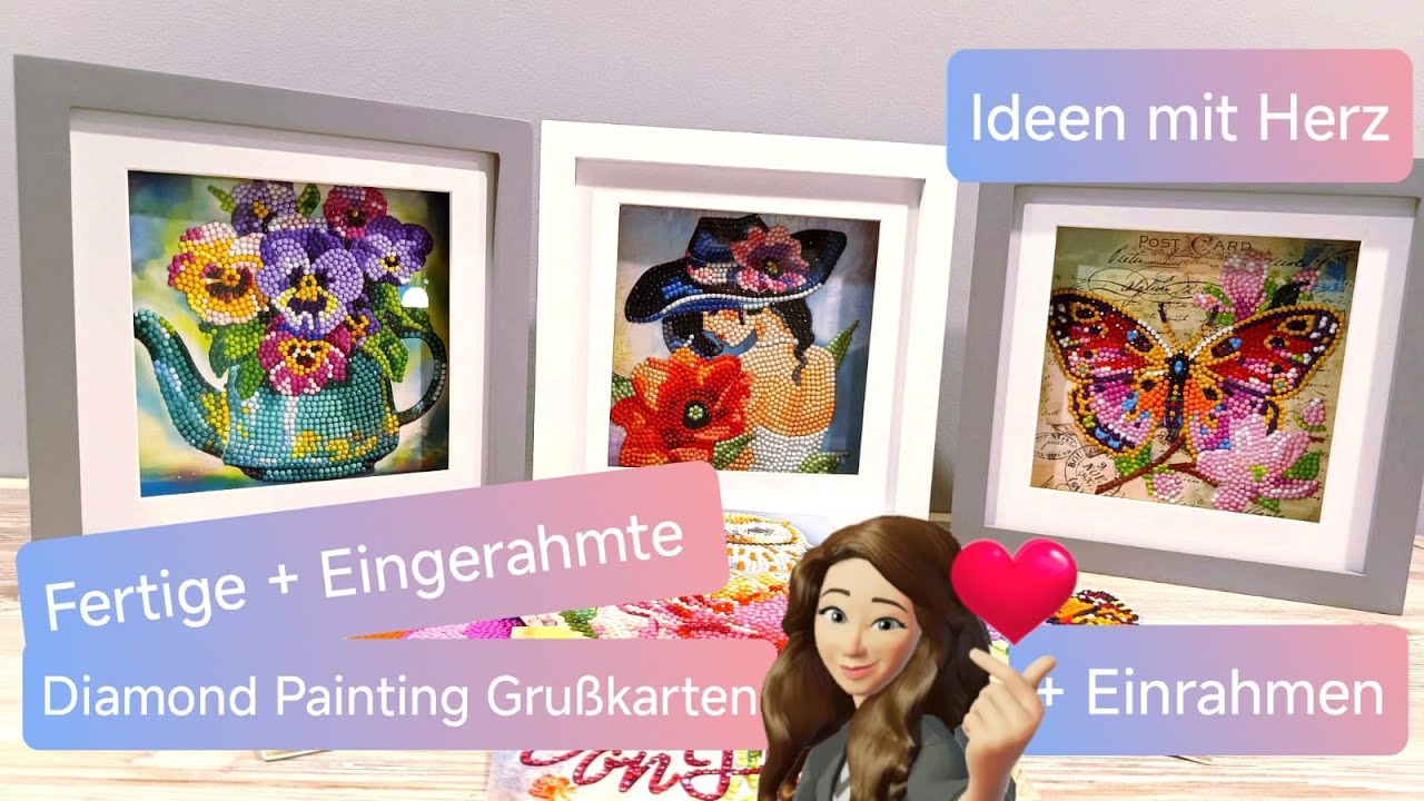 💎 Fertige und Eingerahmte Diamond Painting Grußkarten | + Einrahmen | Ideen mit Herz 🩷