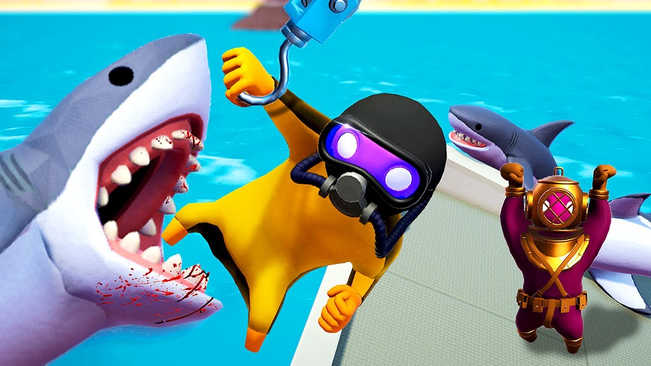 Дайвинг с акулами обернулся катастрофой — Gang Beasts (Забавные моменты)