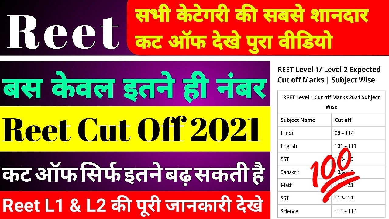 Reet Cut off 2021 !! Reet level 2 Cutoff !! Ret Cut Off 2021 Level 2 Science Maths ! Reet CutOff Sst