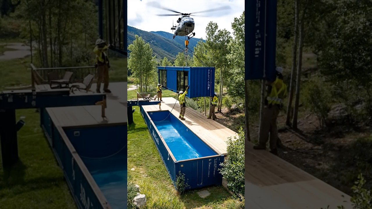 Luxury Container Pool Deck Build 😱 Crane-Lift Furniture Setup + Perfect Sunset Drone Reveal
