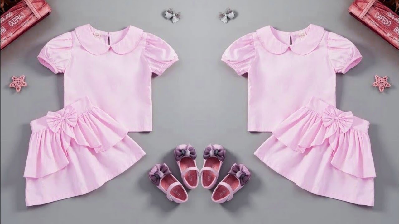 Beautiful Puff Sleeve Collar Baby Top With Layered Ruffle Skirt Cutting and Stitching