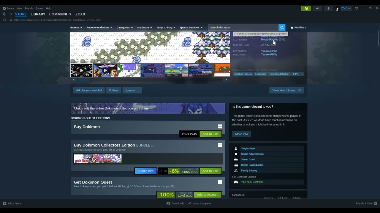 Dokimon Quest is Free(100% Discount) on Steam till August, 26, 2026.