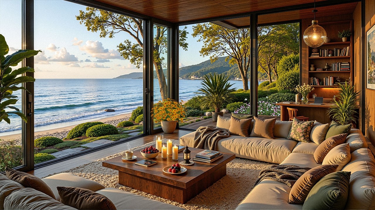 Fresh Coast Jazz & Nature Therapy in Elegant Room | Happy Morning Jazz to Bright & Energy Day