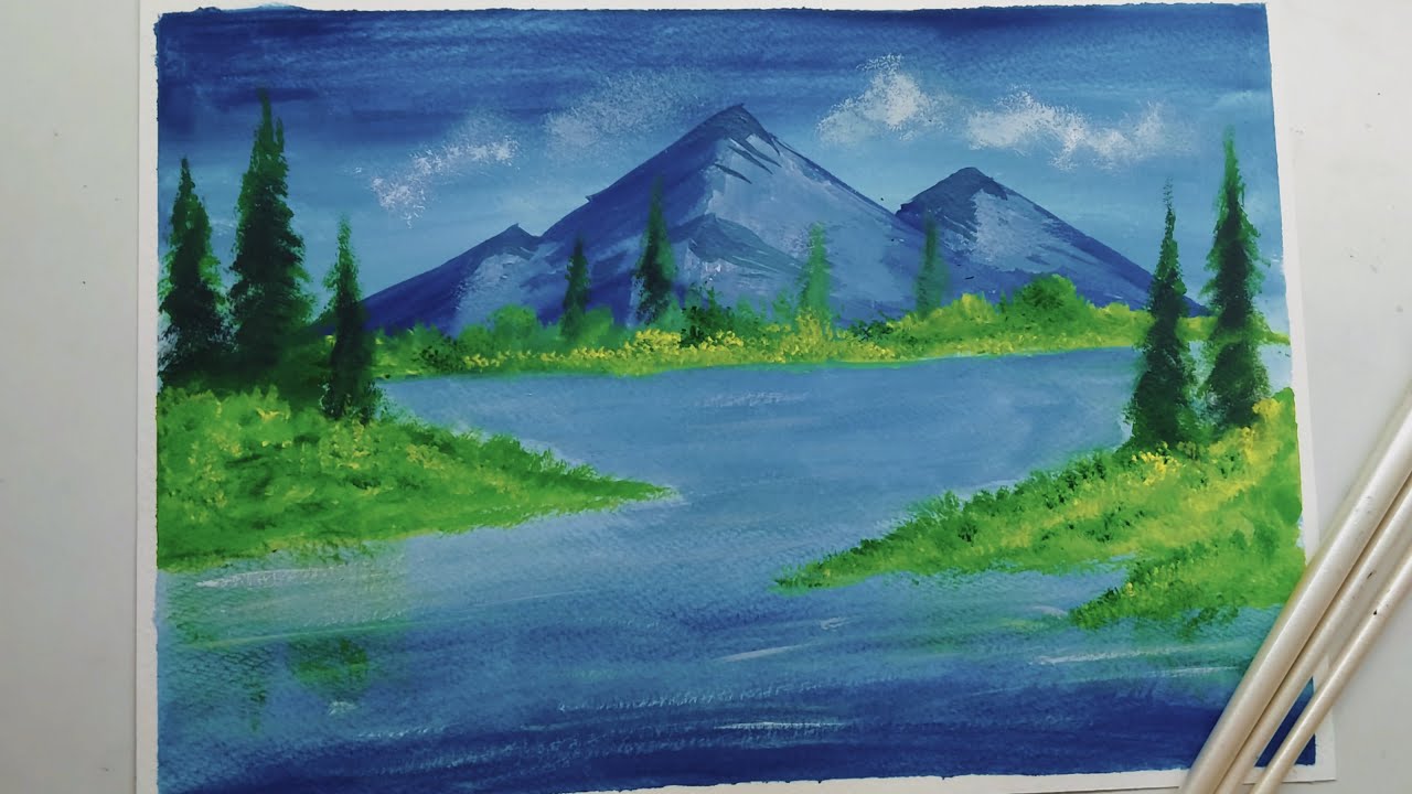 Landscape painting || Easy water cooler drawing