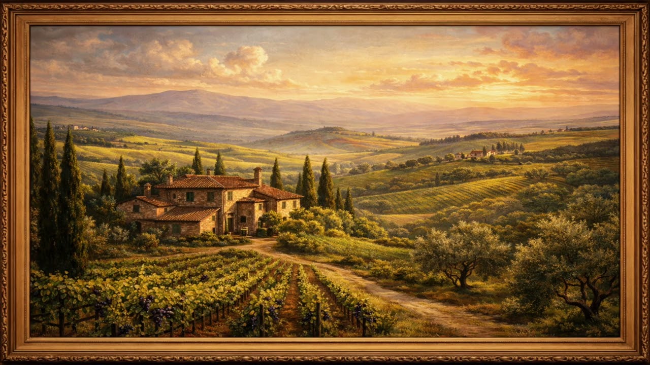 Golden Tuscan Countryside at Sunset / 1 Hour TV Frame Art