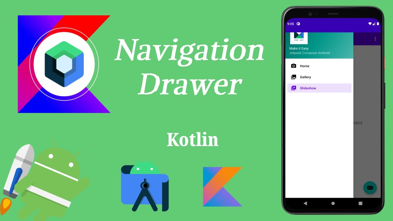 How to Implement Navigation Drawer using Kotlin | Android | Kotlin | Make it Easy