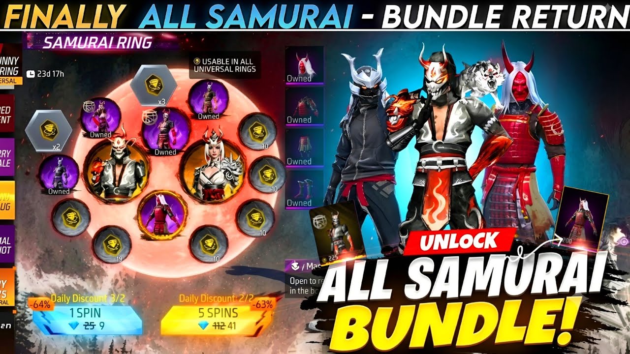 ZOMBIE SAMURAI BUNDLE RETURN FREE FIRE, NEXT UNIVERSAL RING EVENT, FF NEW EVENT, FREE FIRE NEW EVENT