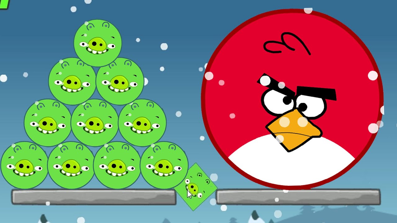 Angry Birds Kick Out Green Pigs - ALL TINY ROUND AND SQUARE PIGGIES GOT FORCED BY ONE GIANT BIRD!