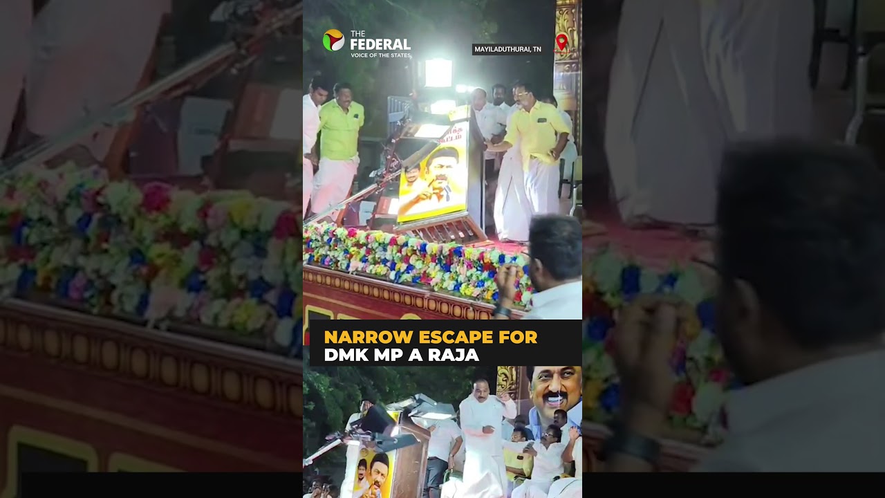 DMK MP A Raja escapes a major accident on stage