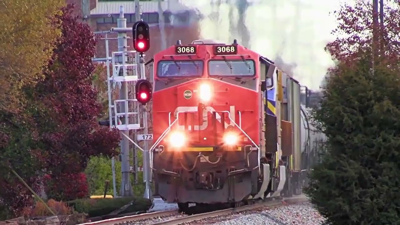 CN Power & Two Freight Trains Ride The Rails At Hillside Illinois