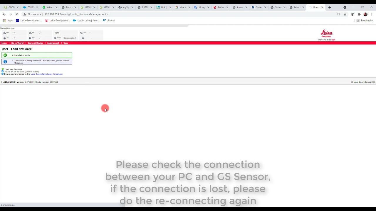 Connect Leica GS Sensor to PC/Laptop, Upgrade Firmware Leica Captivate