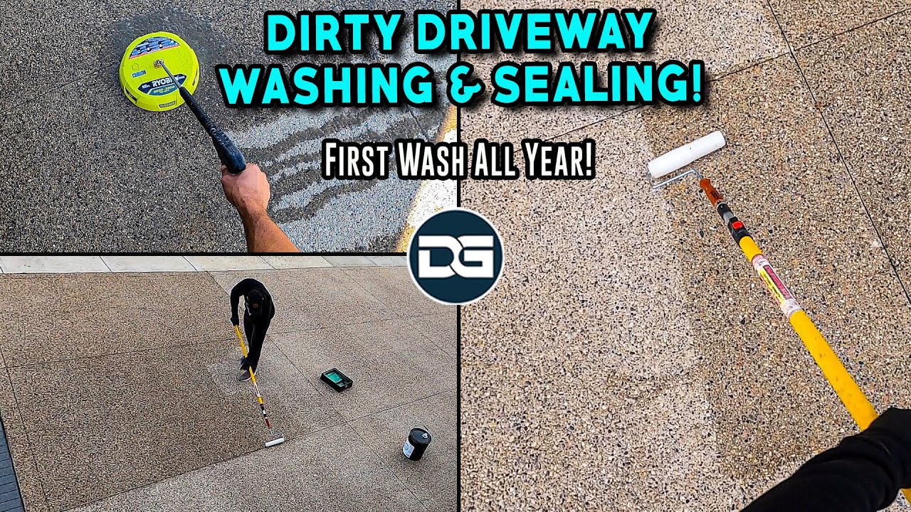 Deep Cleaning and Sealing my DIRTY Driveway! | Power Washing Concrete Driveway