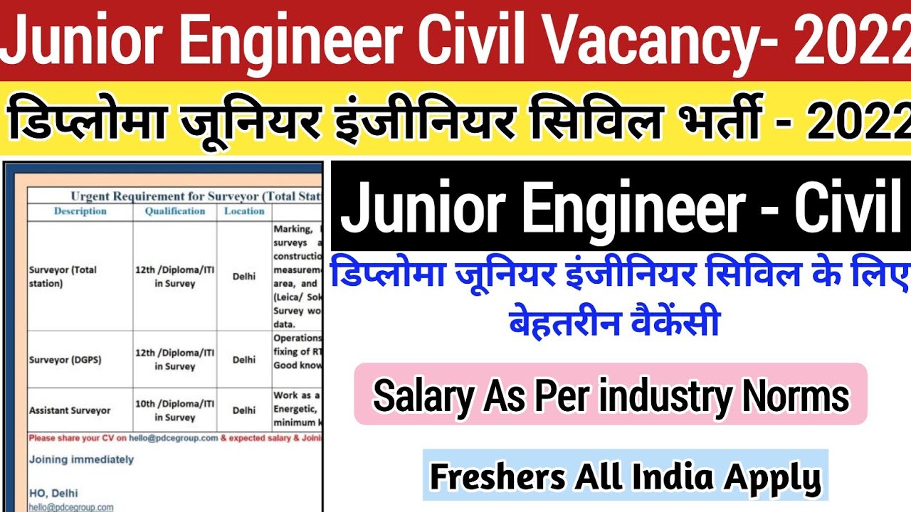 Junior Engineer Civil Vacancy 2022 | JE Job Vacancy 2022 | Latest Recruitment For Civil Engineers