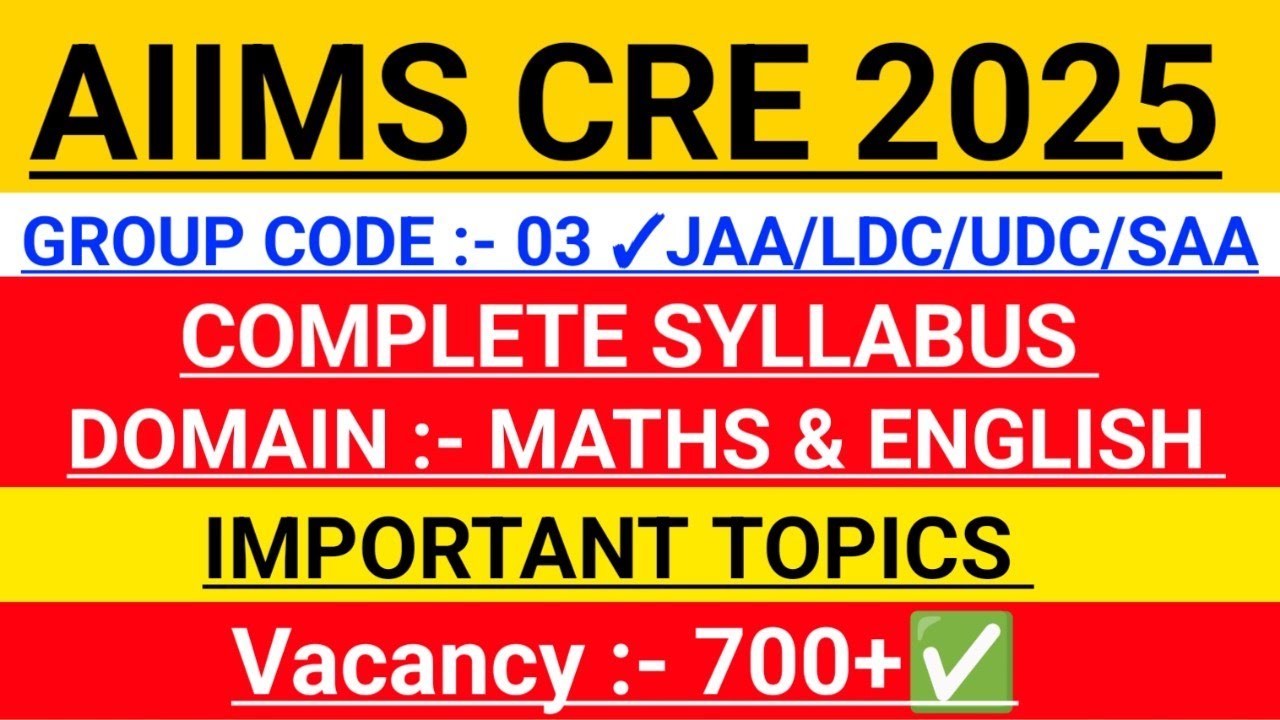 AIIMS CRE 2025 | GROUP CODE 3 DOMAIN SYLLABUS - MATHS & ENGLISH IMPORTANT TOPICS| 700+ VACANCY