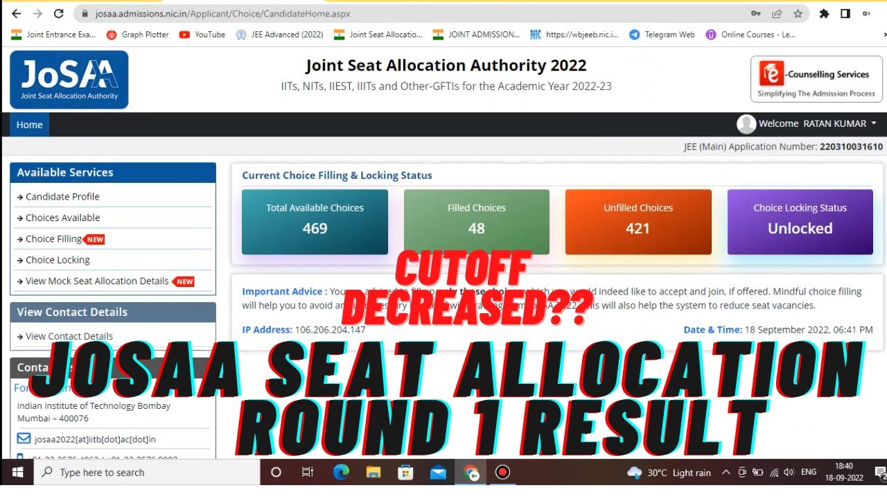 my josaa seat allocation round 1 result 🤷&zwj;♀️ || josaa2022