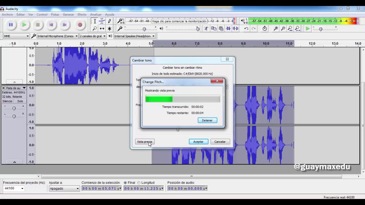 Cambiar la voz en audacity Grave y Aguda (tono, tune)