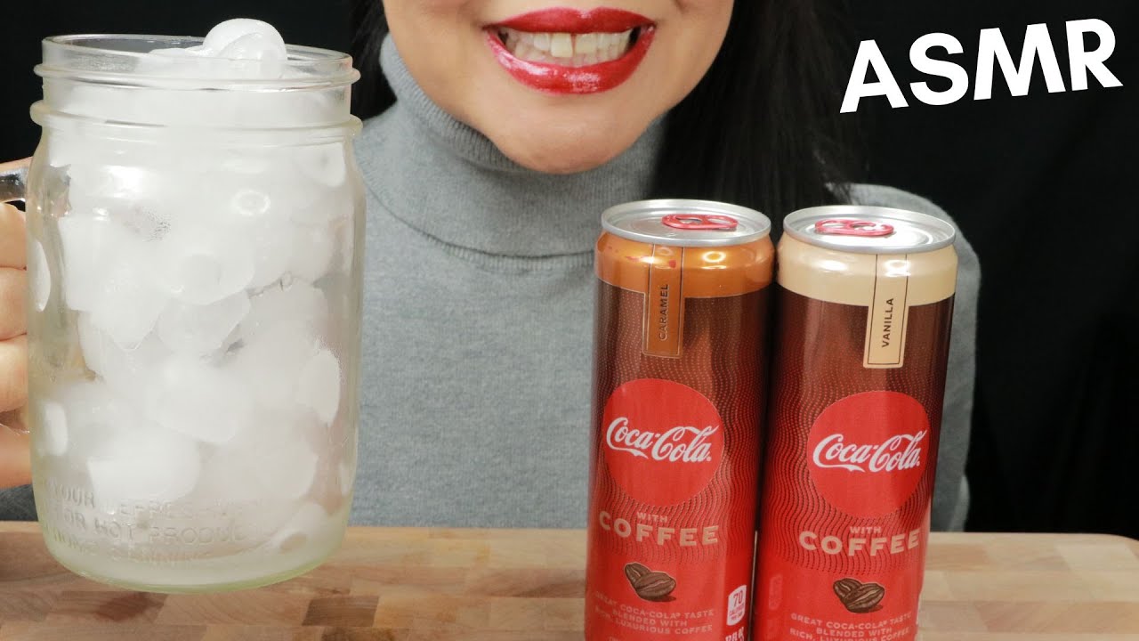 ASMR TRYING COCA COLA WITH COFFEE ~ CARAMEL AND VANILLA FLAVOR ~ ICE EATING AND DRINKING SOUNDS