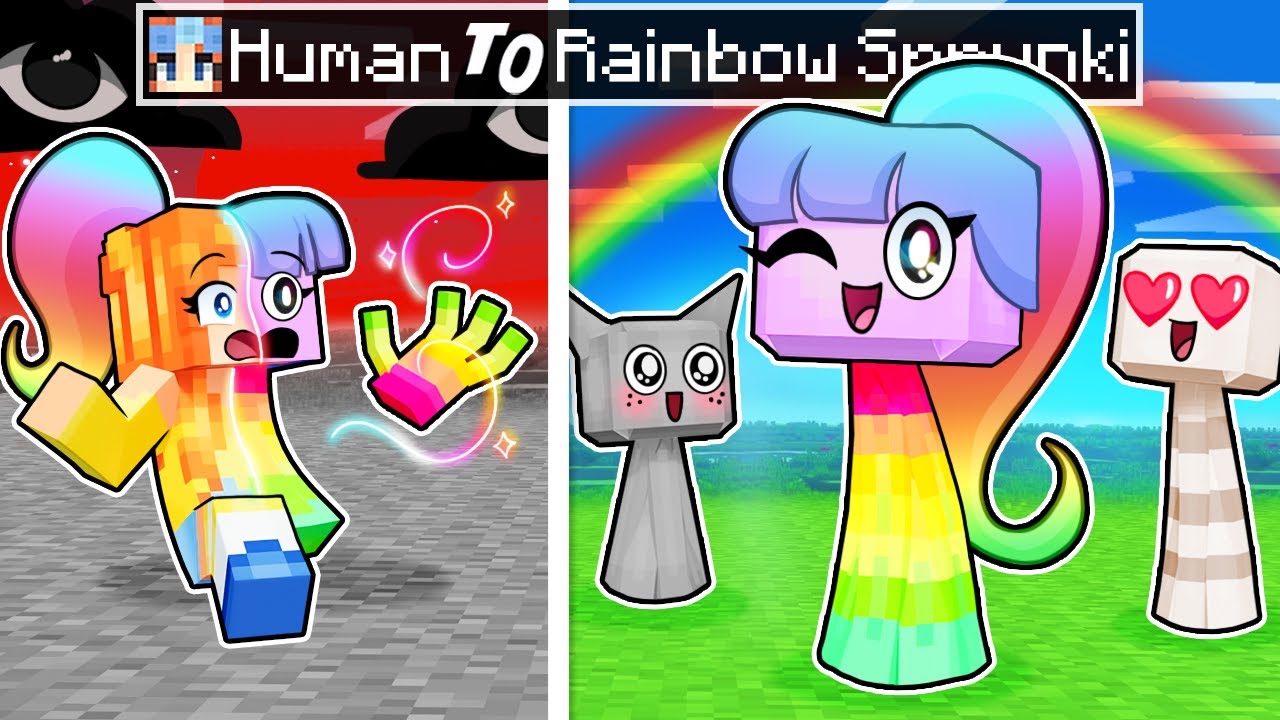 From HUMAN to RAINBOW SPRUNKI in Minecraft?!