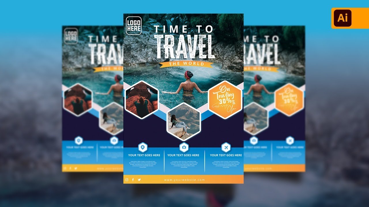 Illustrator CC Tutorial | Adobe Illustrator | Travel Brochure flyer Design .