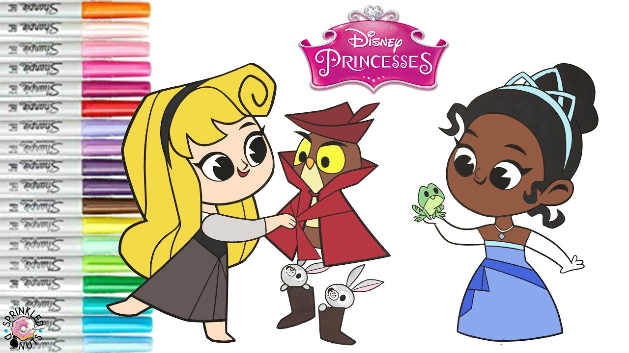 Раскраски с принцессами Диснея: Аврора, Тиана, Мулана и Золушка.