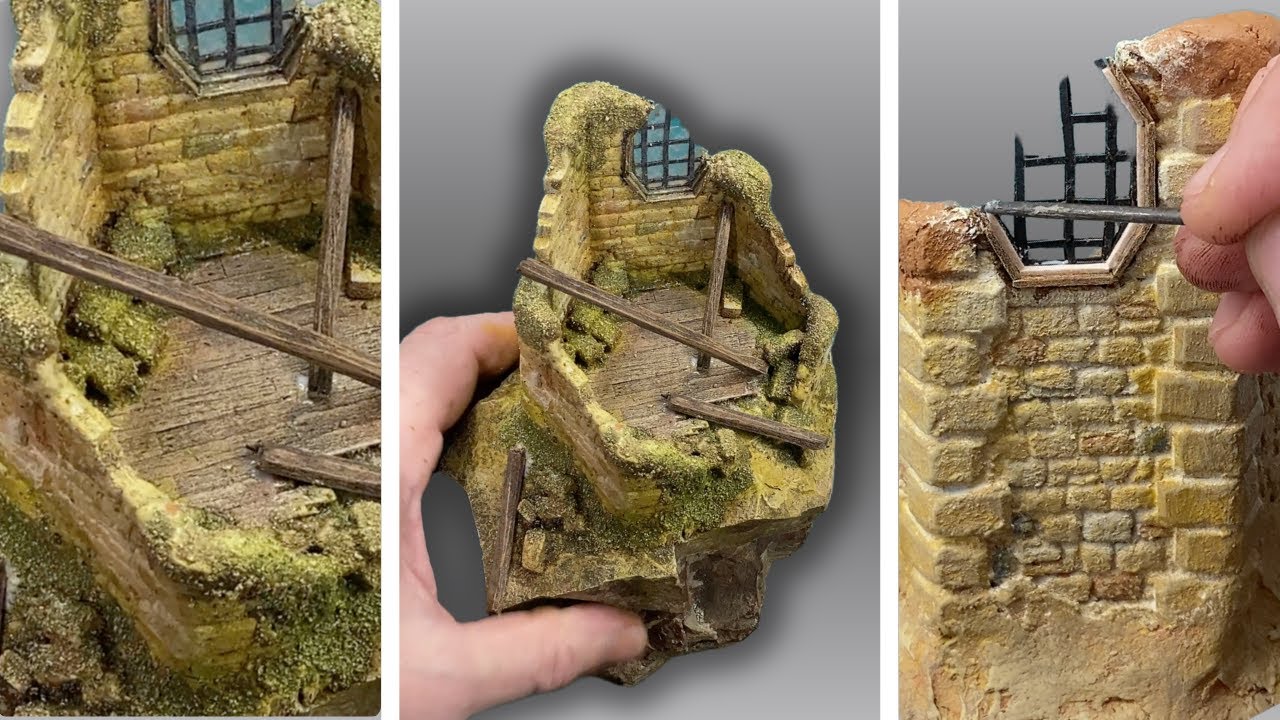 EP.75 Realistic Ruined Tower Diorama | Using FOAM to Scratch Build