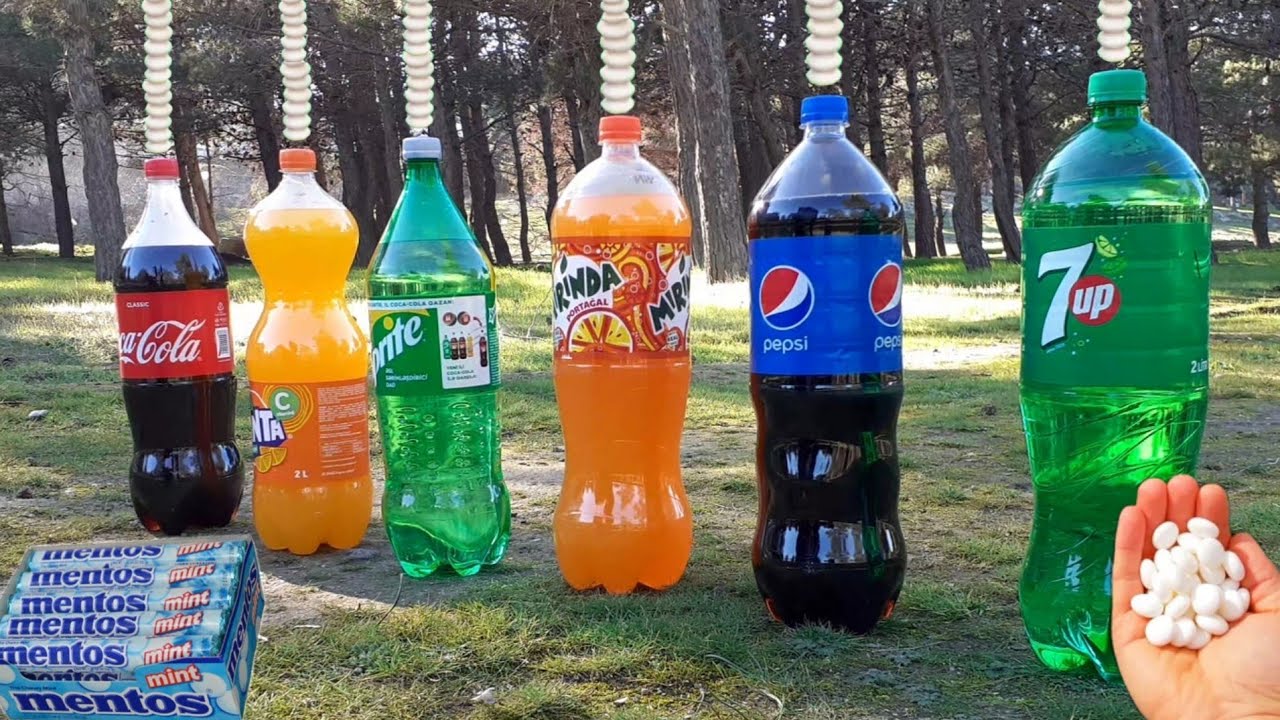 Experiment: Mentos VS Coca Cola, Sprite, Fanta, Pepsi, Seven-UP, Mirinda | Volcano