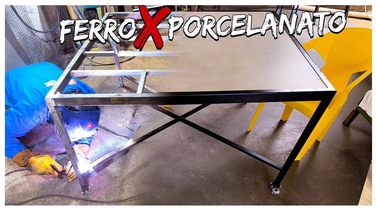 MESA GRANDE COM RODAS; DE FERRO E PORCELANATO; FABRICAÇÃO COMPLETA DO ZERO! O SEGREDO DAS MONTAGENS.