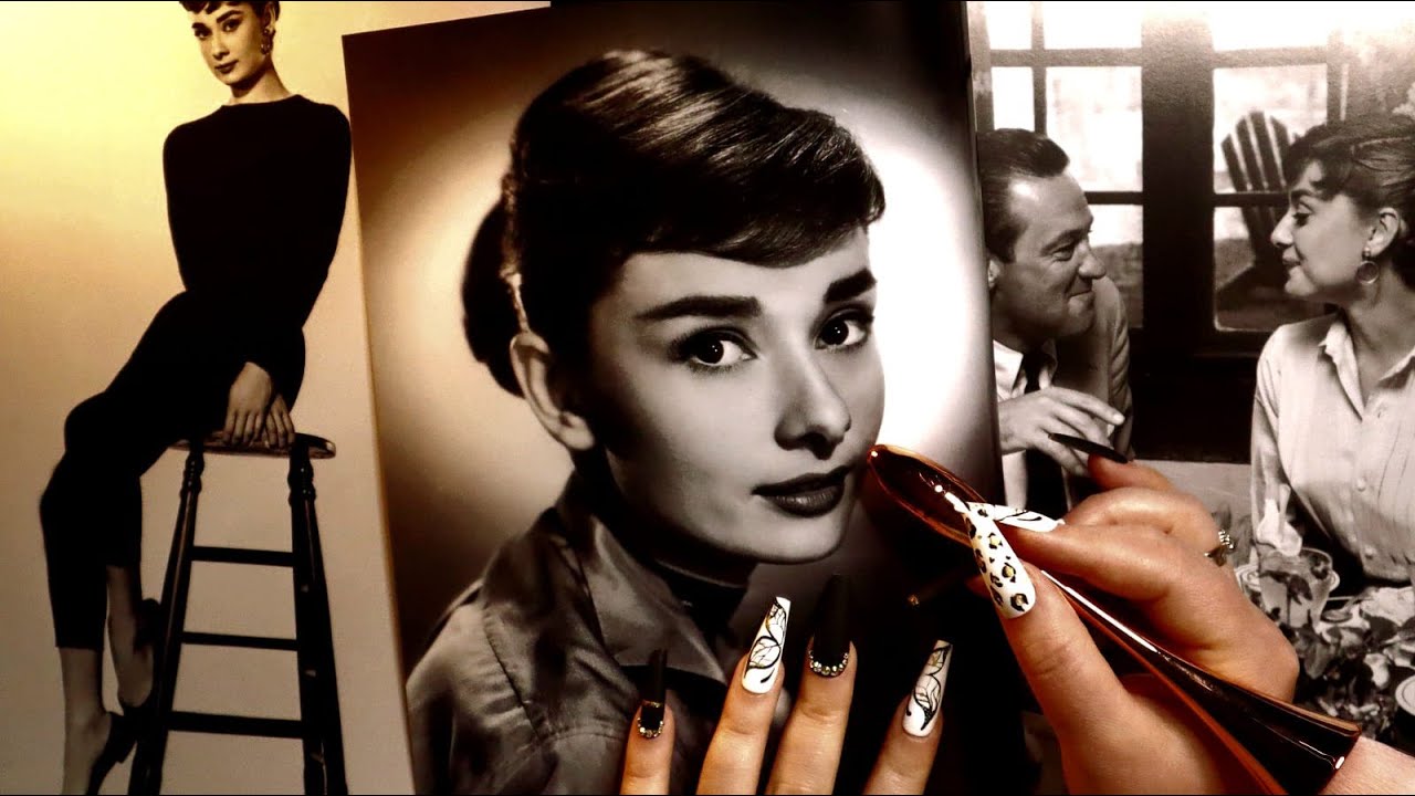 ASMR Audrey Hepburn Book Page Turning Sound 📖 Face Tracing & Brushing ✨ Soft Reading