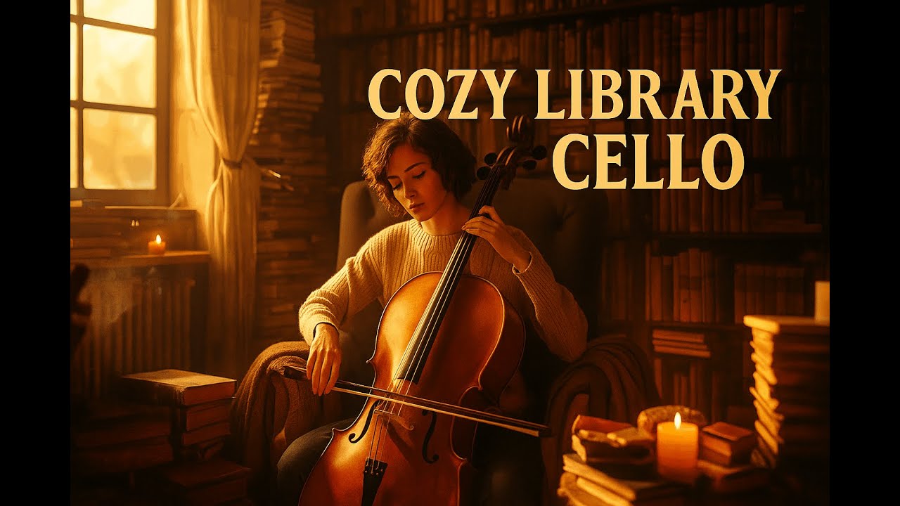 Cozy Bookstore Cello Ambience | Warm Autumn Light, Flickering Candles & Peaceful Cello Music 🎻
