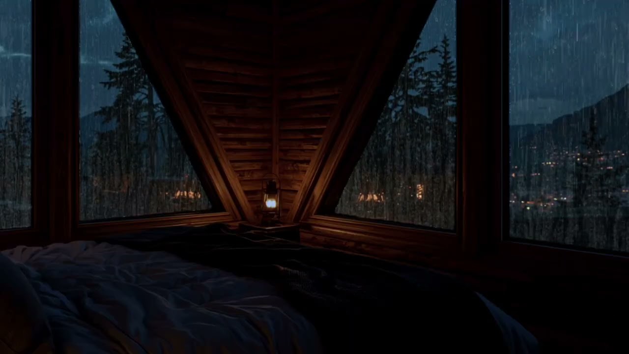 Calming Rain Sounds at a Deep Mountain Cabin (No Ads) | Dark Bedroom Deep Sleep