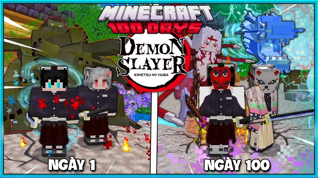 TÓM TẮT 100 NGÀY MINECRAFT THANH GƯƠM DIỆT QUỶ SIÊU KHÓ CÙNG NGƯỜI YÊU!!