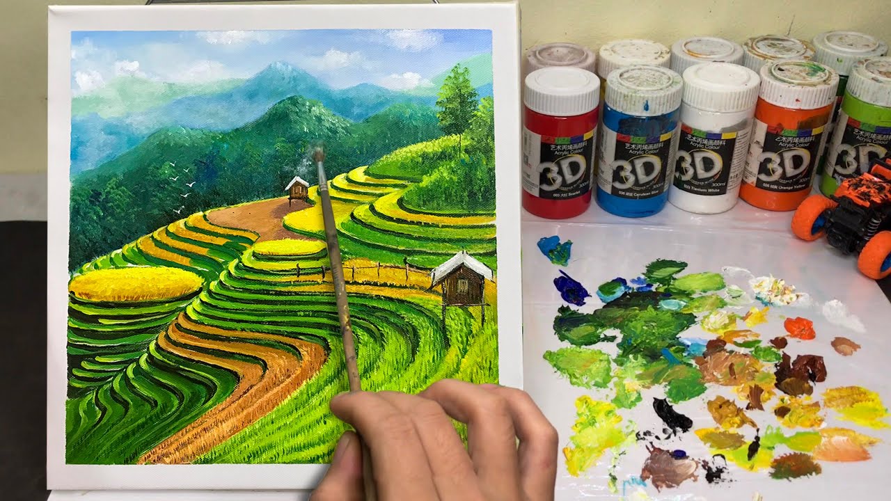 Vẽ Tranh Phong Cảnh Bằng Màu Acrylic #11 - Mù Cang Chải Thiên Đường Ruộng Bậc Thang | BT Art Drawing