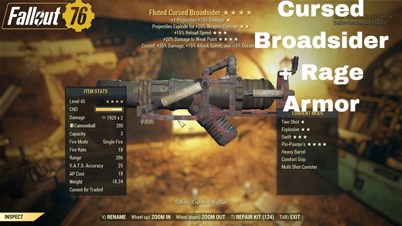 Fallout 76 || Cursed Broadsider + Rage Armor || Build and showcase.