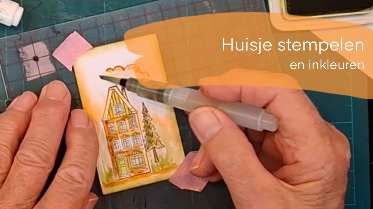 Huisje stempelen en inkleuren