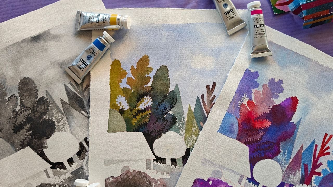 Dipingo lo stesso paesaggio con 3 palette diverse, con le gouache LINEL Lefranc Bourgeois