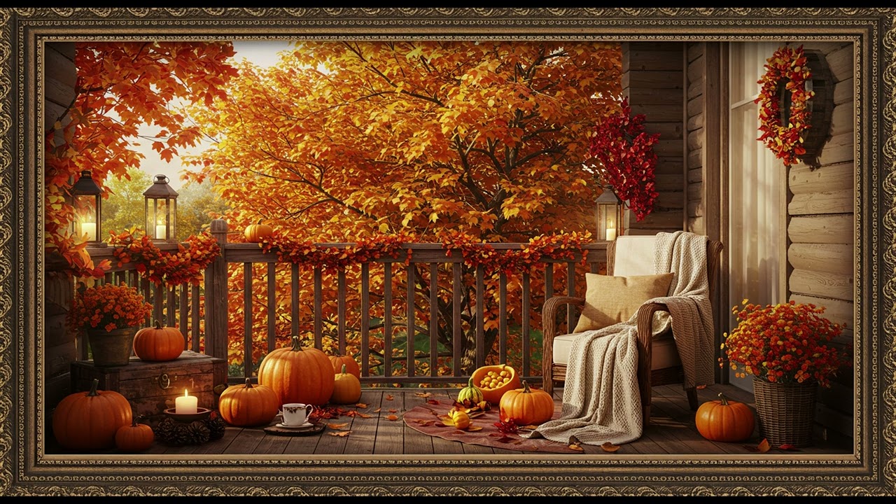 Frame TV Art - Frame Art TV with Music: Cozy Log Cabin Porch A Perfect Autumn Retreat