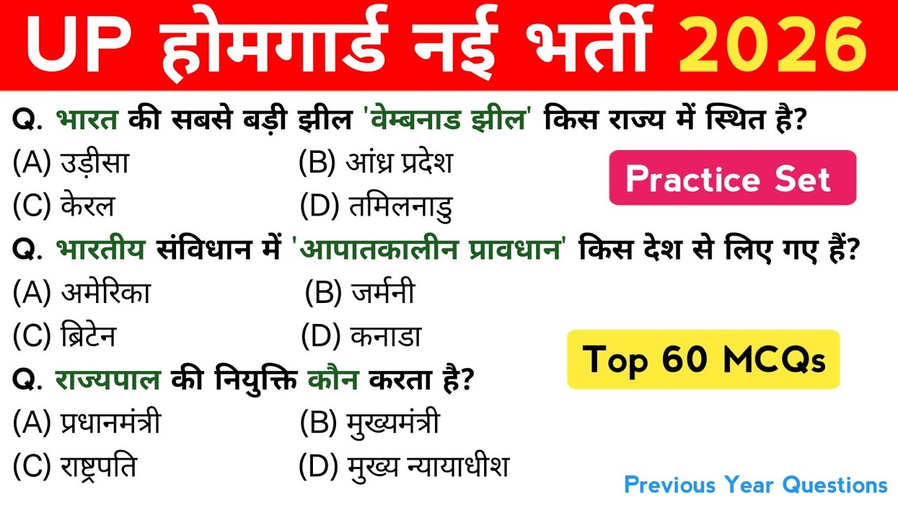 UP Home Guard भर्ती 2026 | Practice Set 2026 |UP GK Top 60 Questions | Aman GK GS 