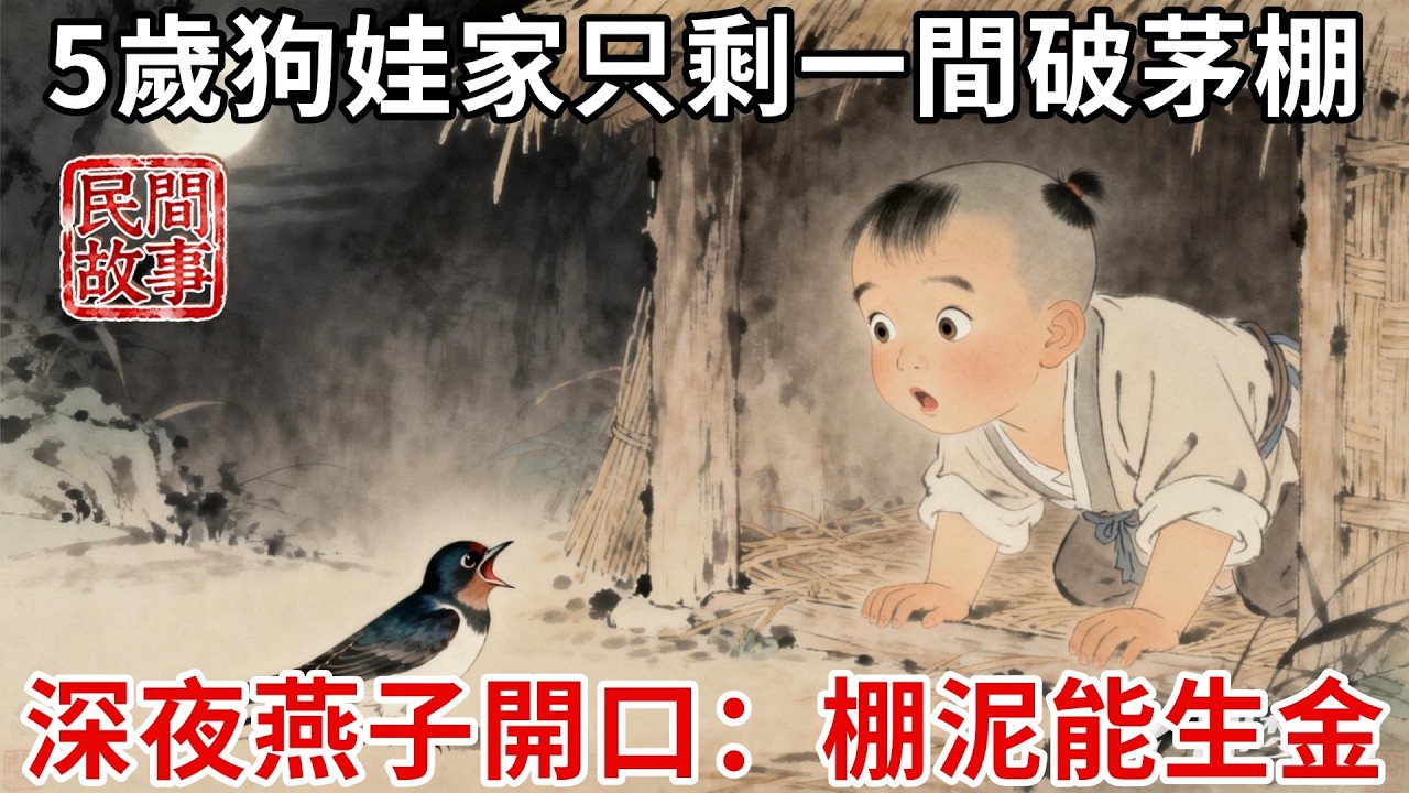 洪水肆虐，5歲狗娃父母為救人被洪水沖走，他家只剩一間破茅棚，深夜飛來燕子開口：棚下泥土能生金！活路給你了！你多努力或許能找回家人！#民間故事 #傳統文化 #原創虛構 #華語有聲書 #槐樹下聽書