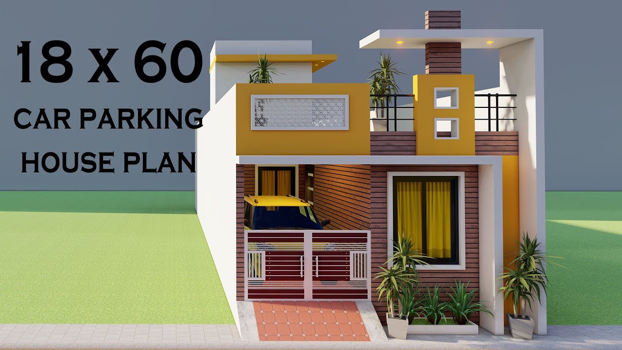 18 By 60 Car Parking 3 Bedroom House Elevation,low Budget Makan Ka Naksha