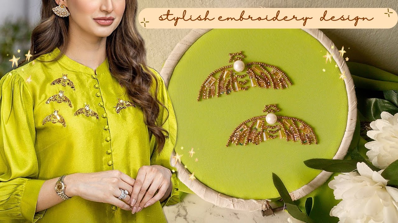 Cute bugs embroidery pattern for dress💫 hand embroidery beads work design ✨