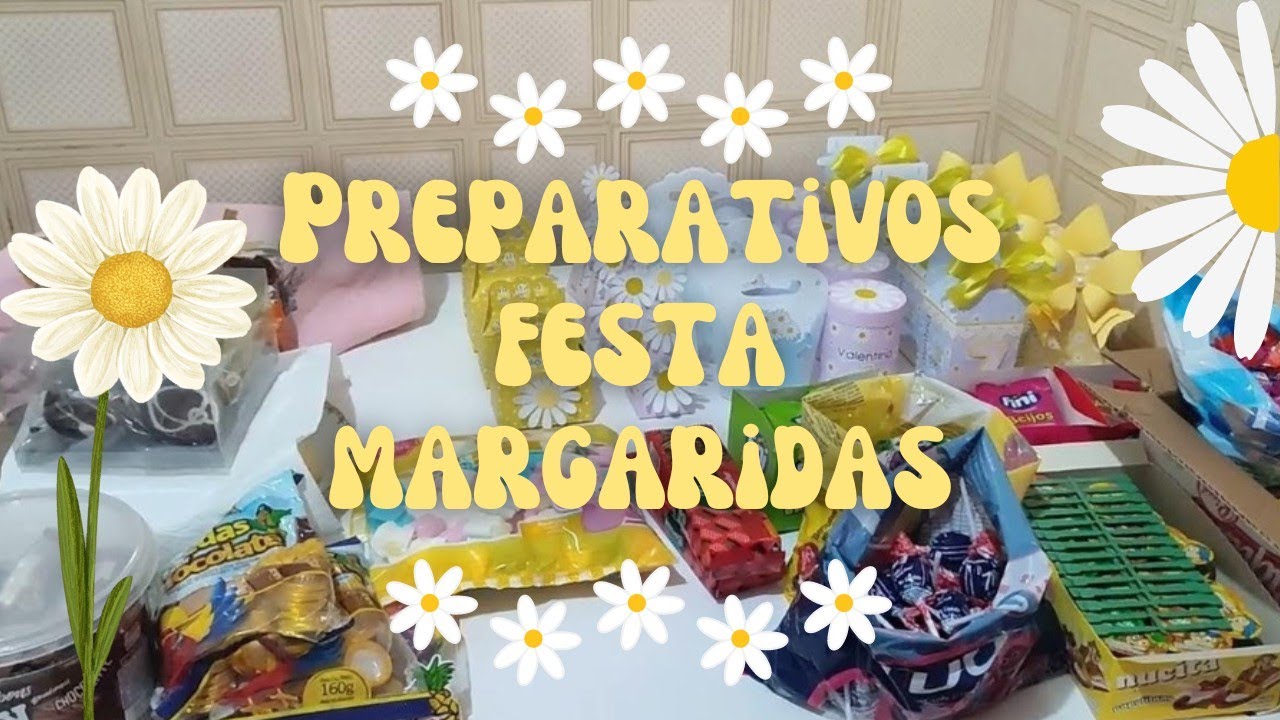 últimos preparativos para festa enchendo personalizados - tema margaridas