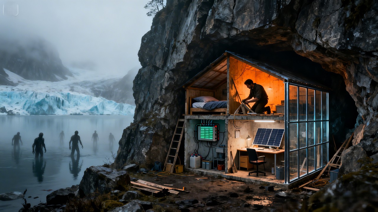 Built It All Alone! Glass-Walled Cave House Inside Glacier Lake Cliff (ASMR)