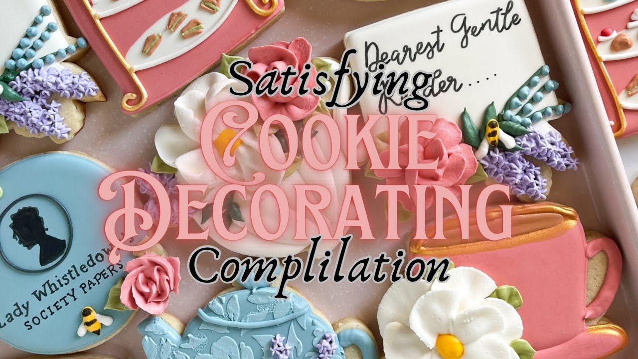 Satisfying Bridgerton inspired tea party cookie compilation🐝🪻☕️ #cookiedecorating #royalicing #asmr