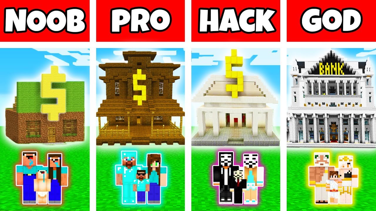 Minecraft: СЕМЕЙНЫЙ БАНК БАТТЛ - НУБ против ПРО против ХАКЕРА против БОГА в Minecraft