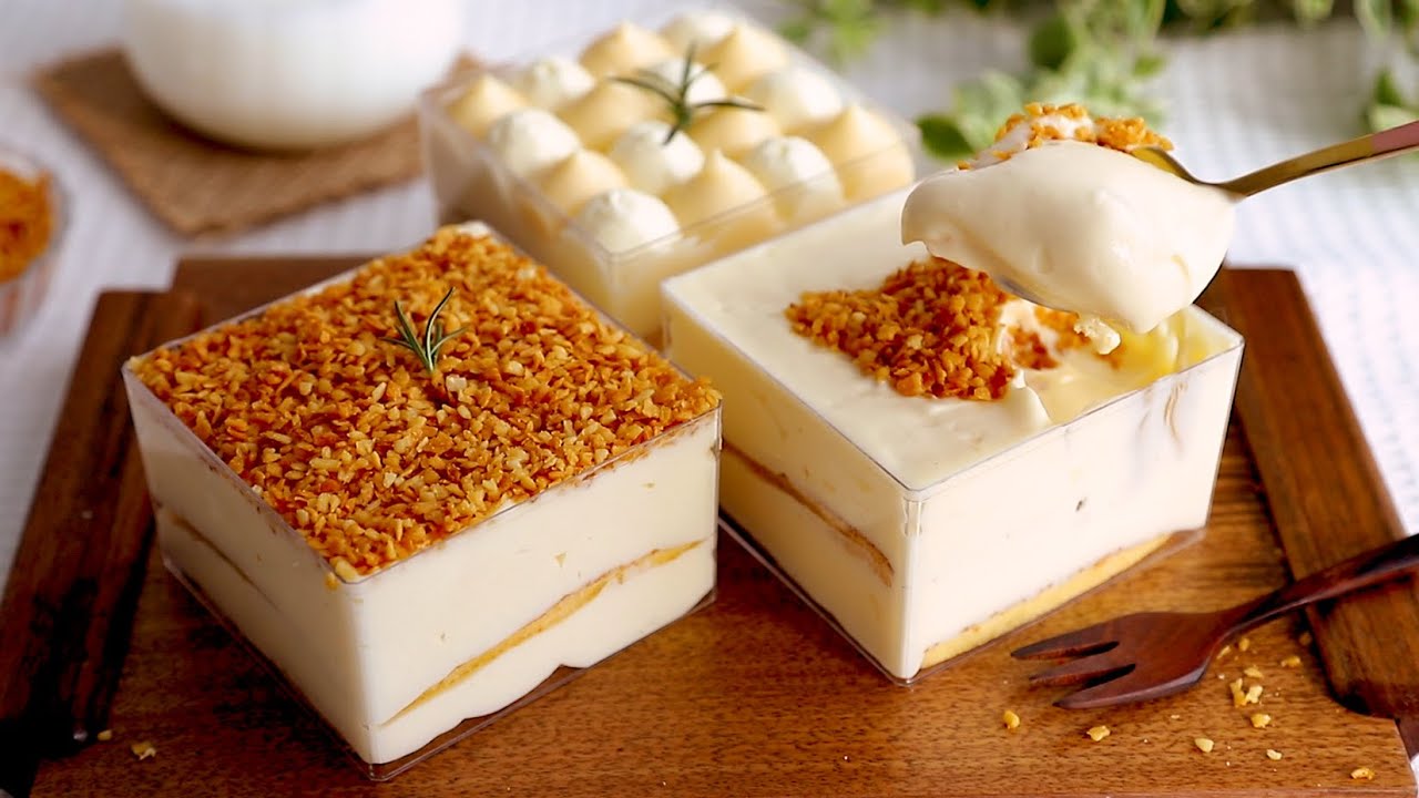 Bánh Bông Lan Kem Trứng Dừa Nướng phiên bản Nhà Làm, không dùng bột kem trứng