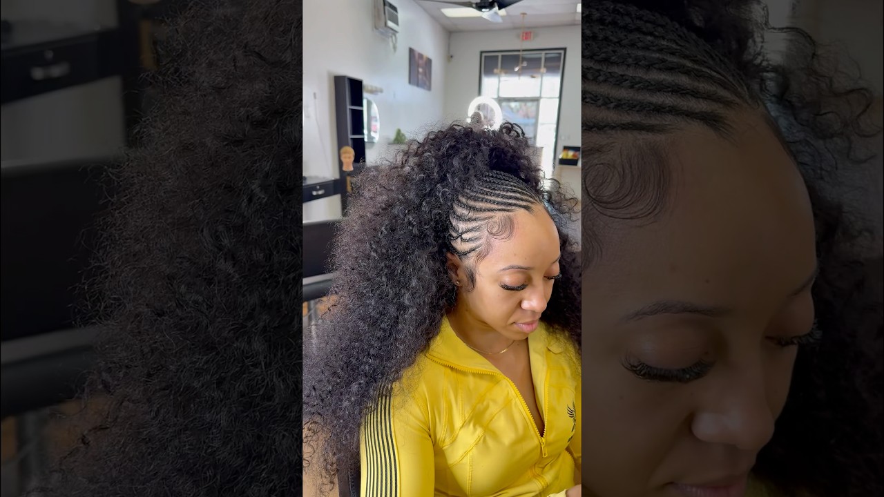 Braided Half Up/Down | Burmese Curly Bundles | AmberNicoleHair.com #halfuphalfdown #quickweave