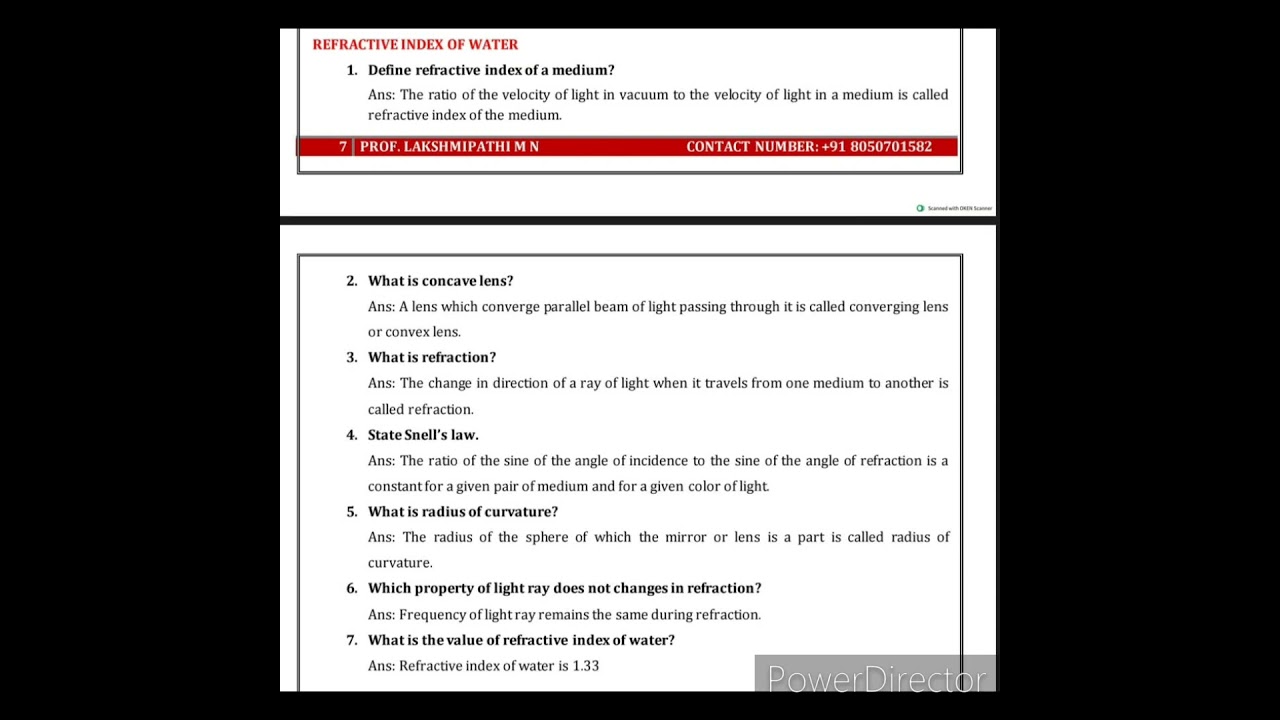 Viva questions for Refractive index of water