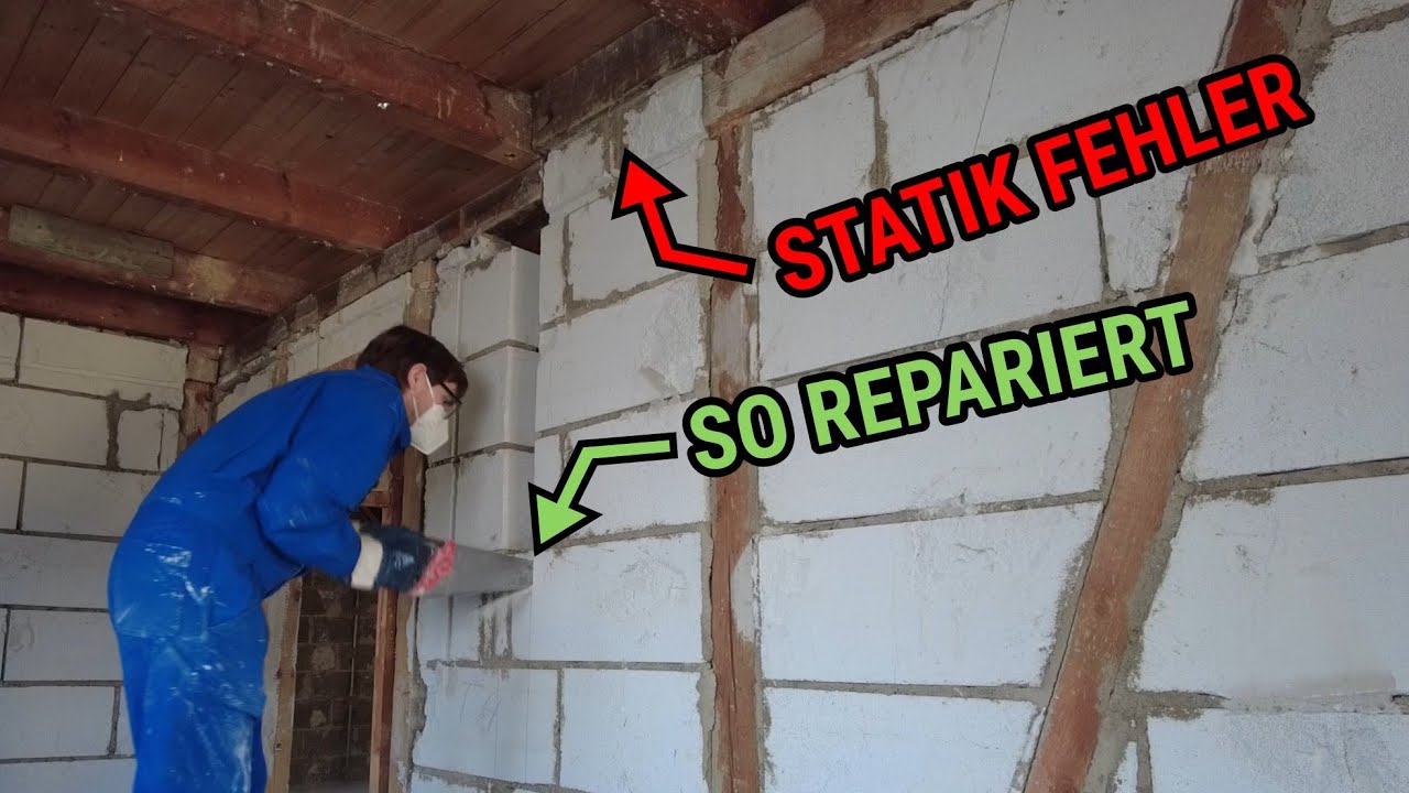 Holzstütze in ausgefachte Wand nachrüsten. Vorbereitung für neues Dach!
